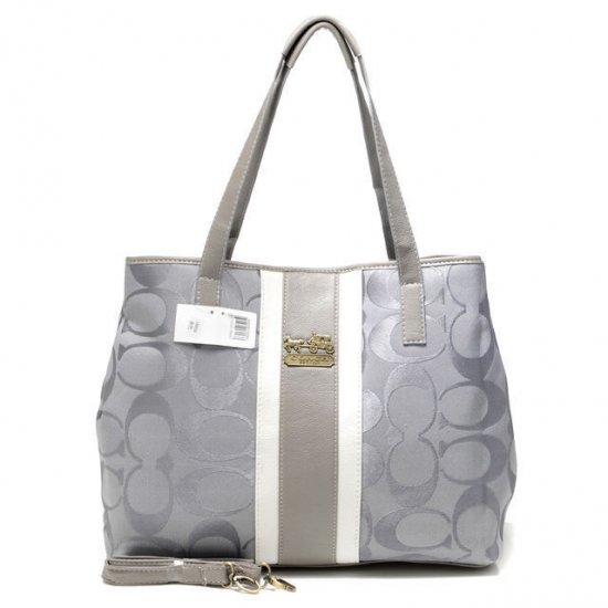 Coach Hamptons Weekend Signature Stripe Medium Grey Totes AEV | Women - Click Image to Close